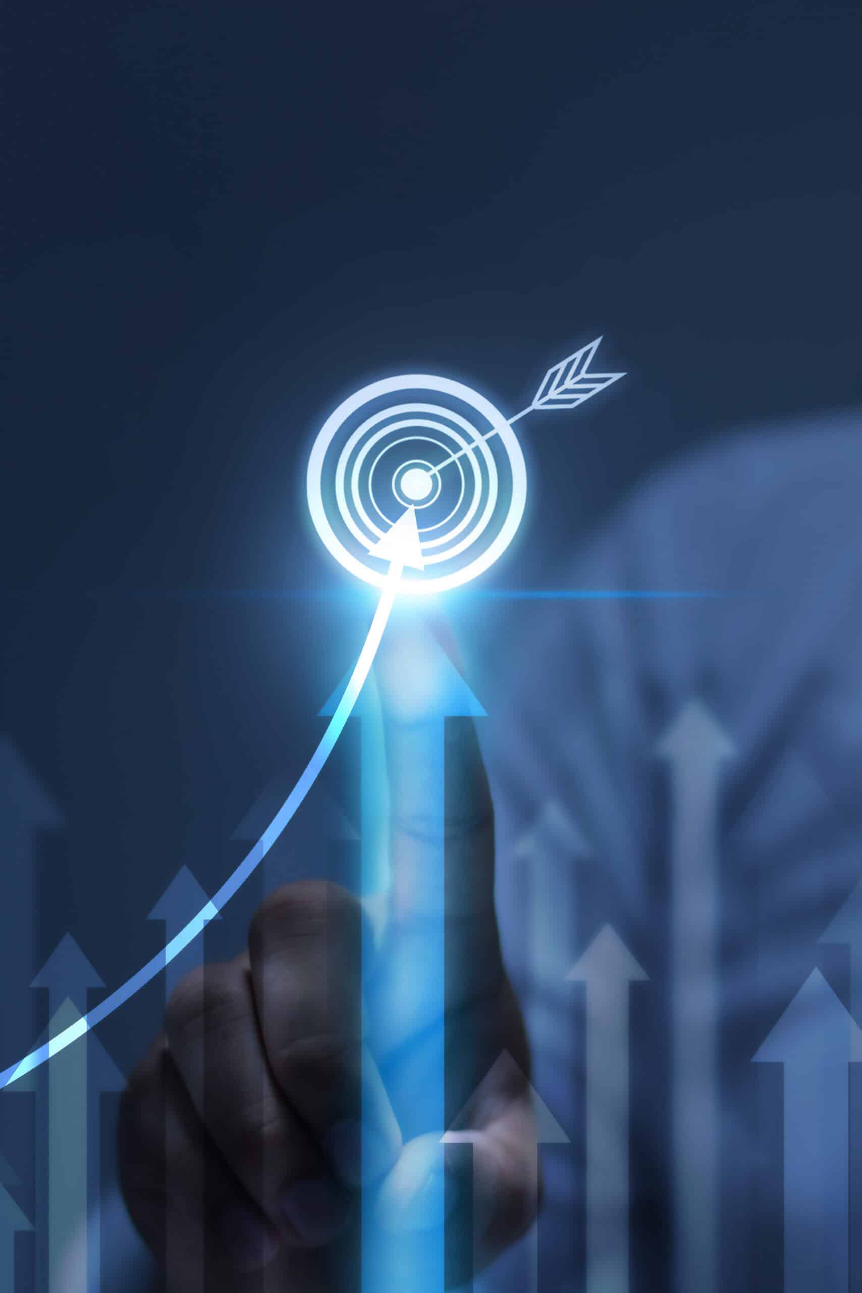 Businessman analyzing company's financial balance sheet working with digital augmented reality graphics. Businessman calculates financial data for long-term investment.
