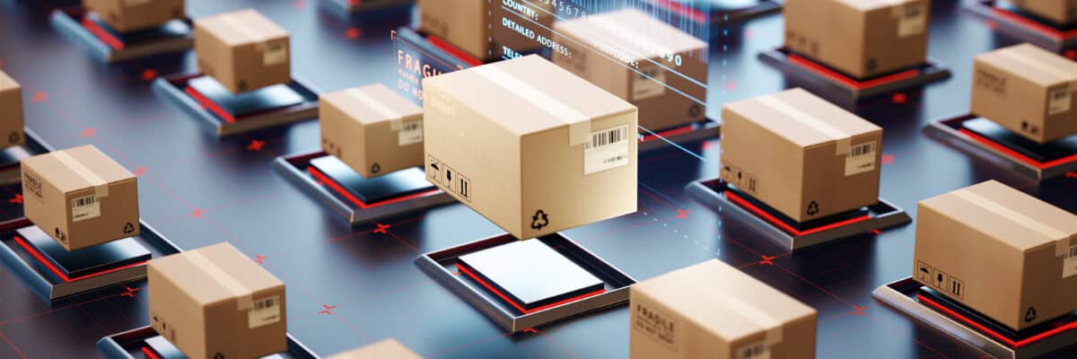Packages are transported in high-tech Settings,online shopping,Concept of automatic logistics management.