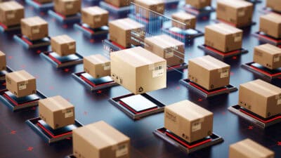 Packages are transported in high-tech Settings,online shopping,Concept of automatic logistics management.